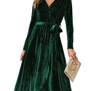 Velvet emerald green wrap dress